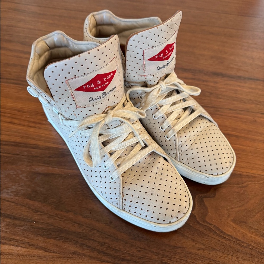 Rag & Bone white Kent perforated leather high top